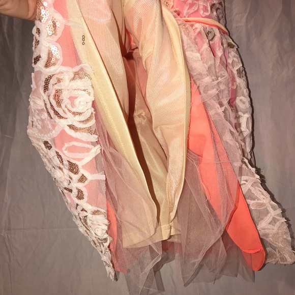 Girls Hannah Banana Lace Tulle Coral Gold Dress 8 - Picture 5 of 5